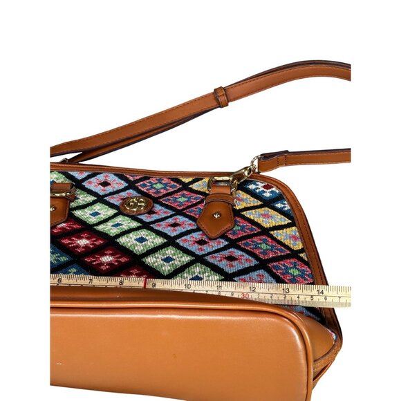 Giani Bernini Leather & Fabric Multi-Color Diamond Pattern Satchel Bag - Picture 6 of 7